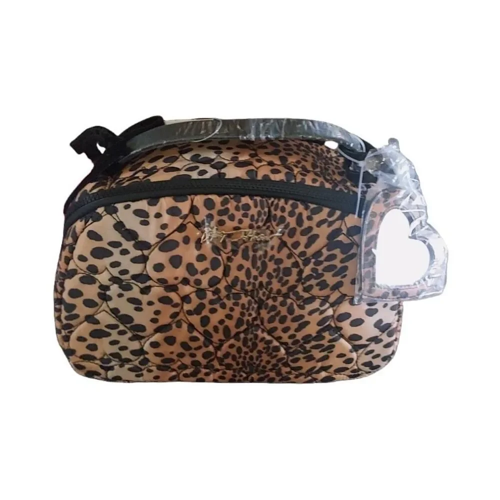 NWT~BETSEY JOHNSON Loaf Cosmetic case with Heart Mirror~Leopard design~$48